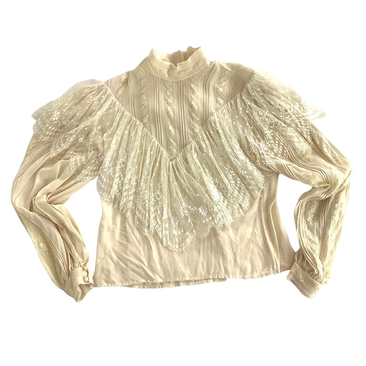 Vintage Victorian Silk Blouse Extra Small / Beige / Vintage 1980s