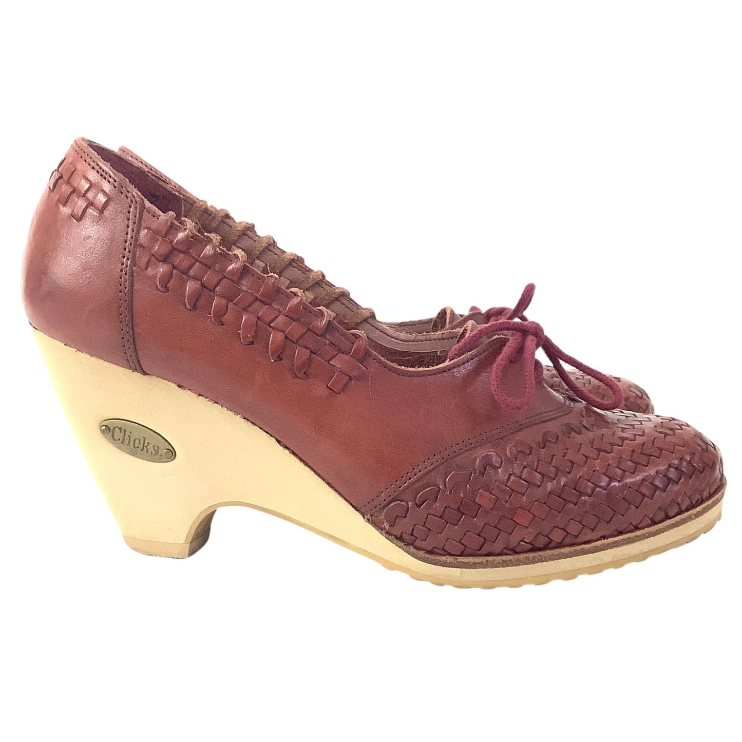 Vintage Woven Leather Shoes 7 / Burgundy / Vintage 1980s