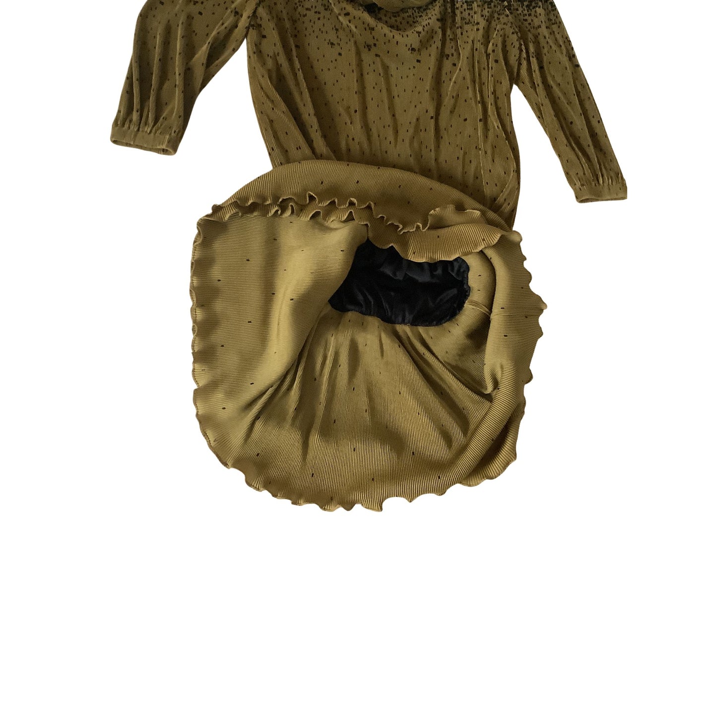 Vintage Virginie Paris Olive Green Dress Interior view bottom portion of Dress