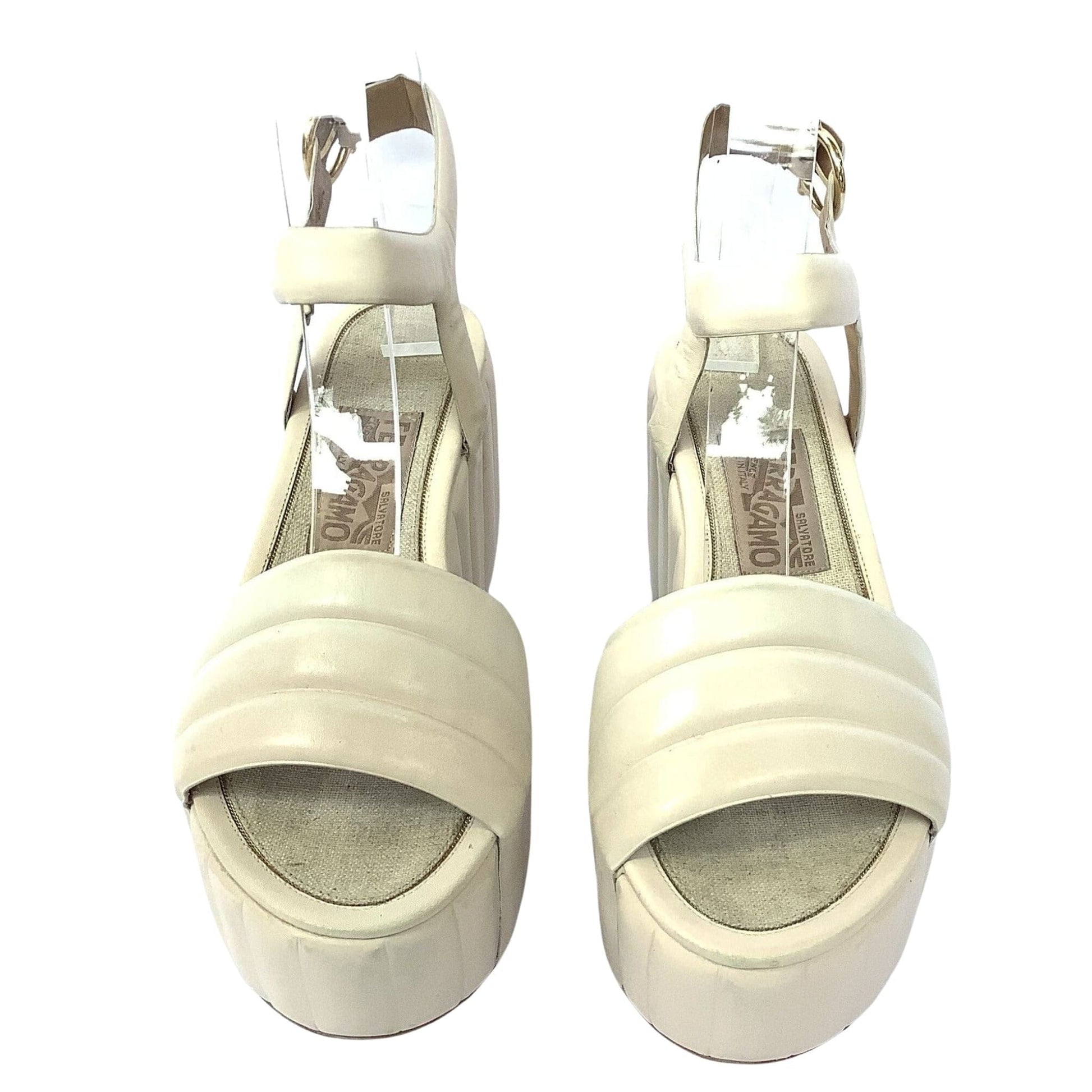 VTG Ferragamo Quilted Sandals 6 / Beige / Vintage 1990s