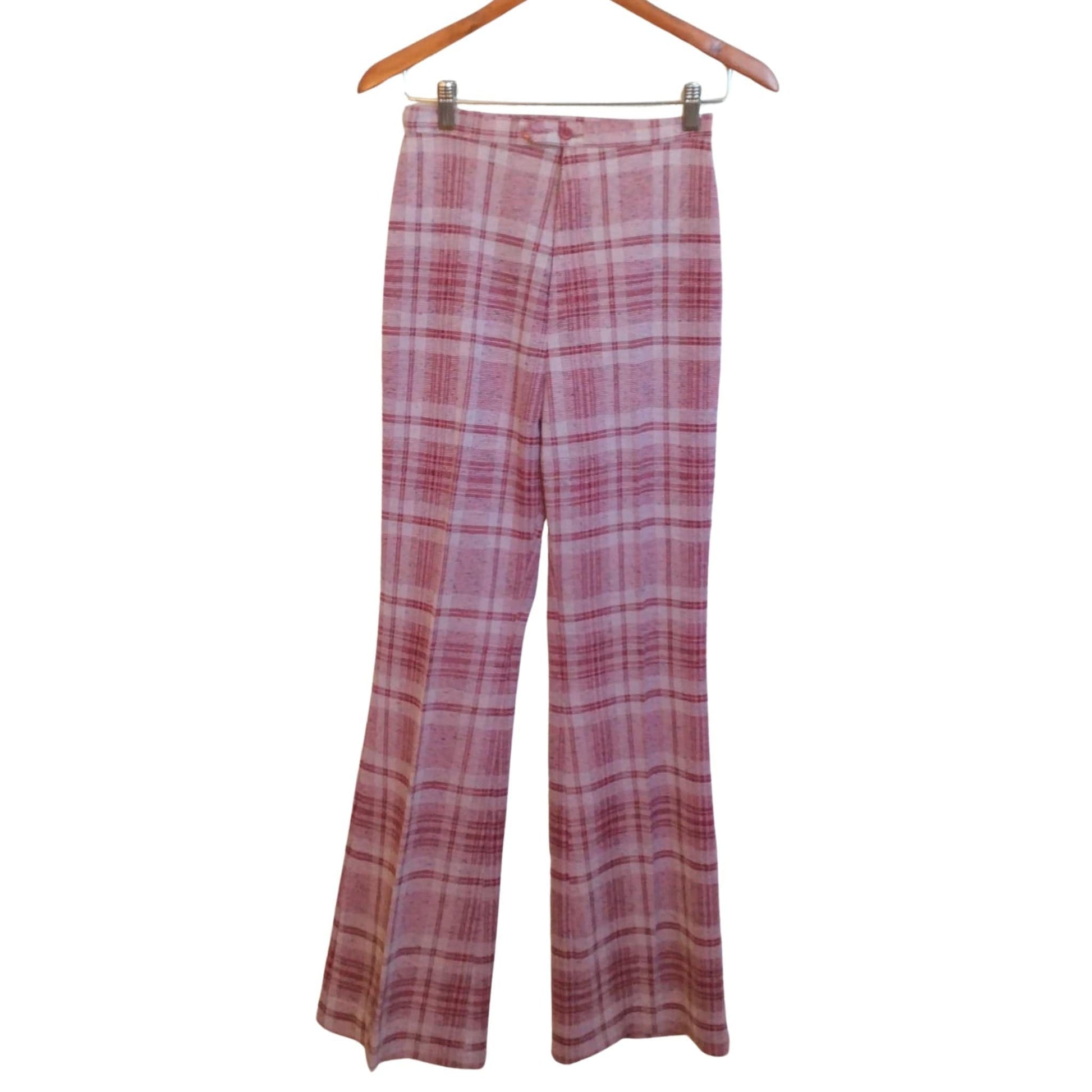 Western Plaid Pants Extra Small / Pink / Vintage 1970s