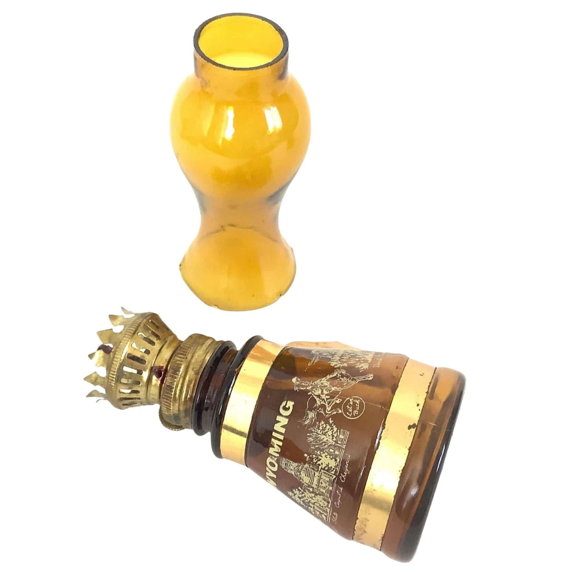 Western Souvenir Oil Lamps Brown / Glass / Vintage 1950s