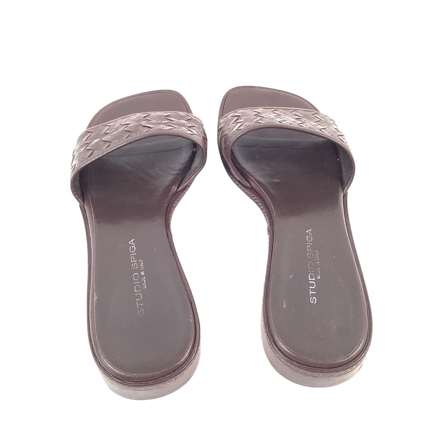 Woven Brown Leather Slides