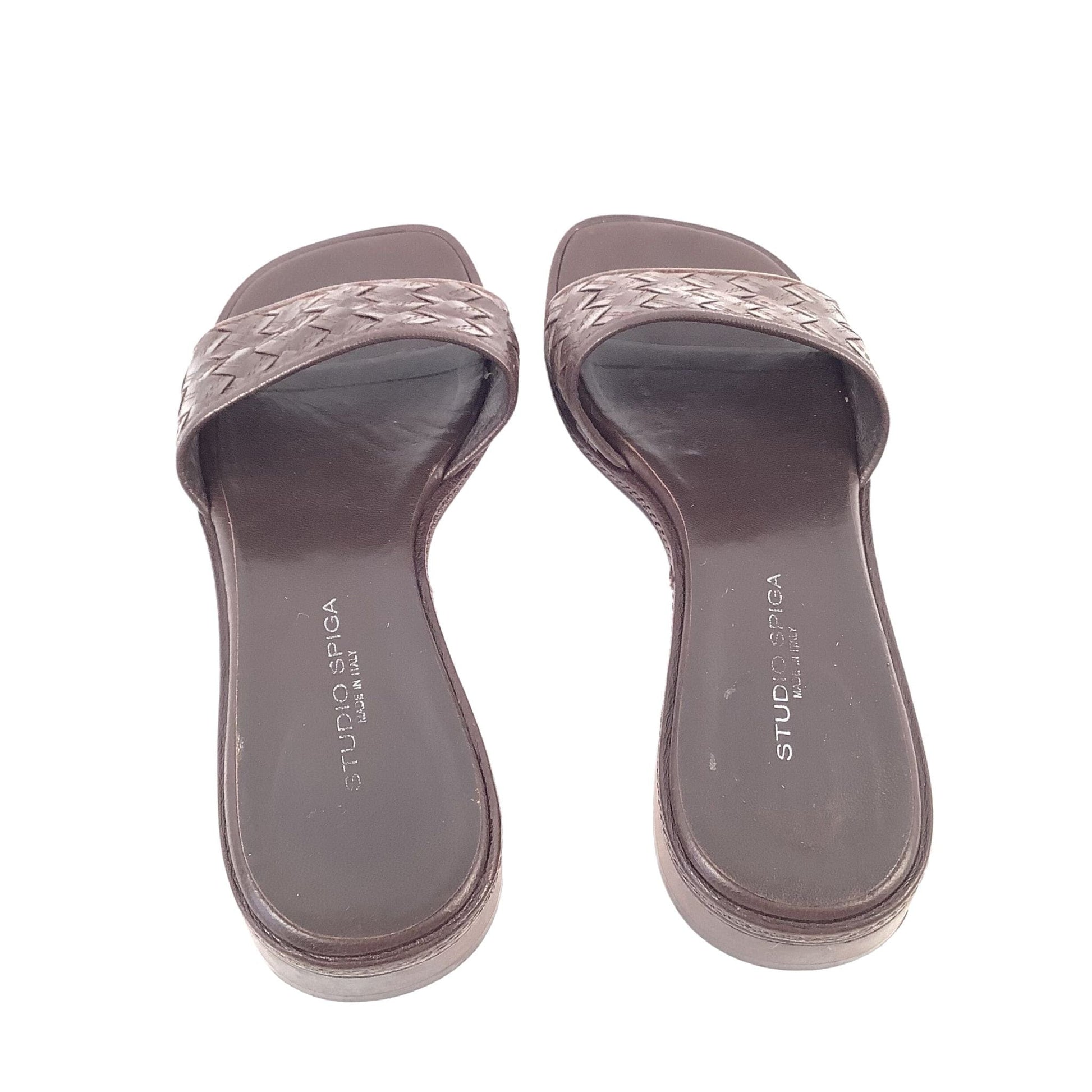 Woven Brown Leather Slides