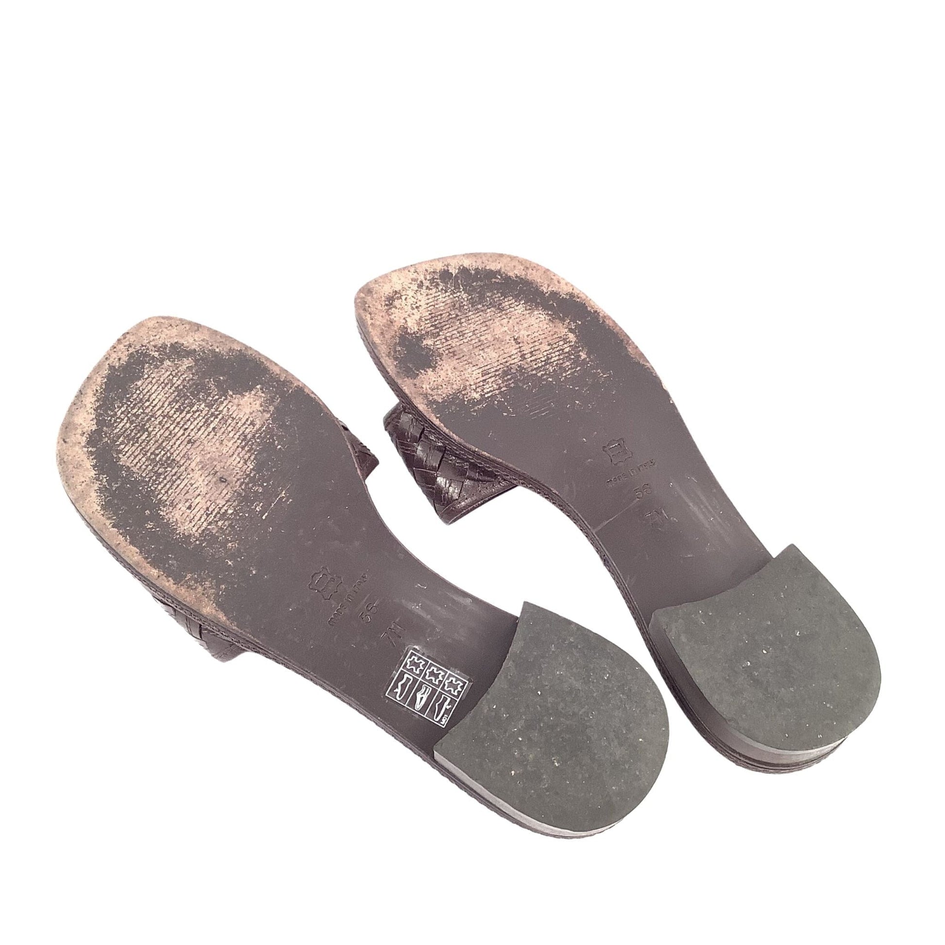 Woven Brown Leather Slides