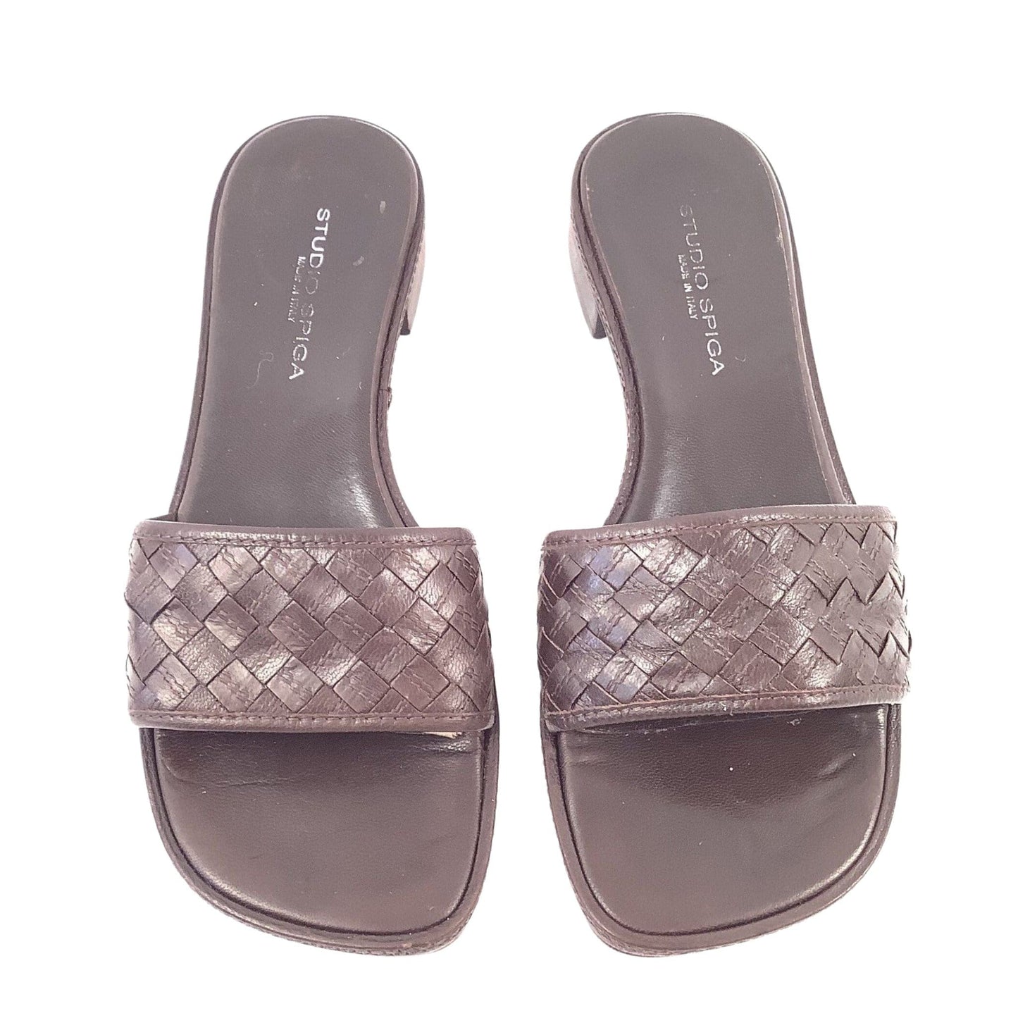 Woven Brown Leather Slides