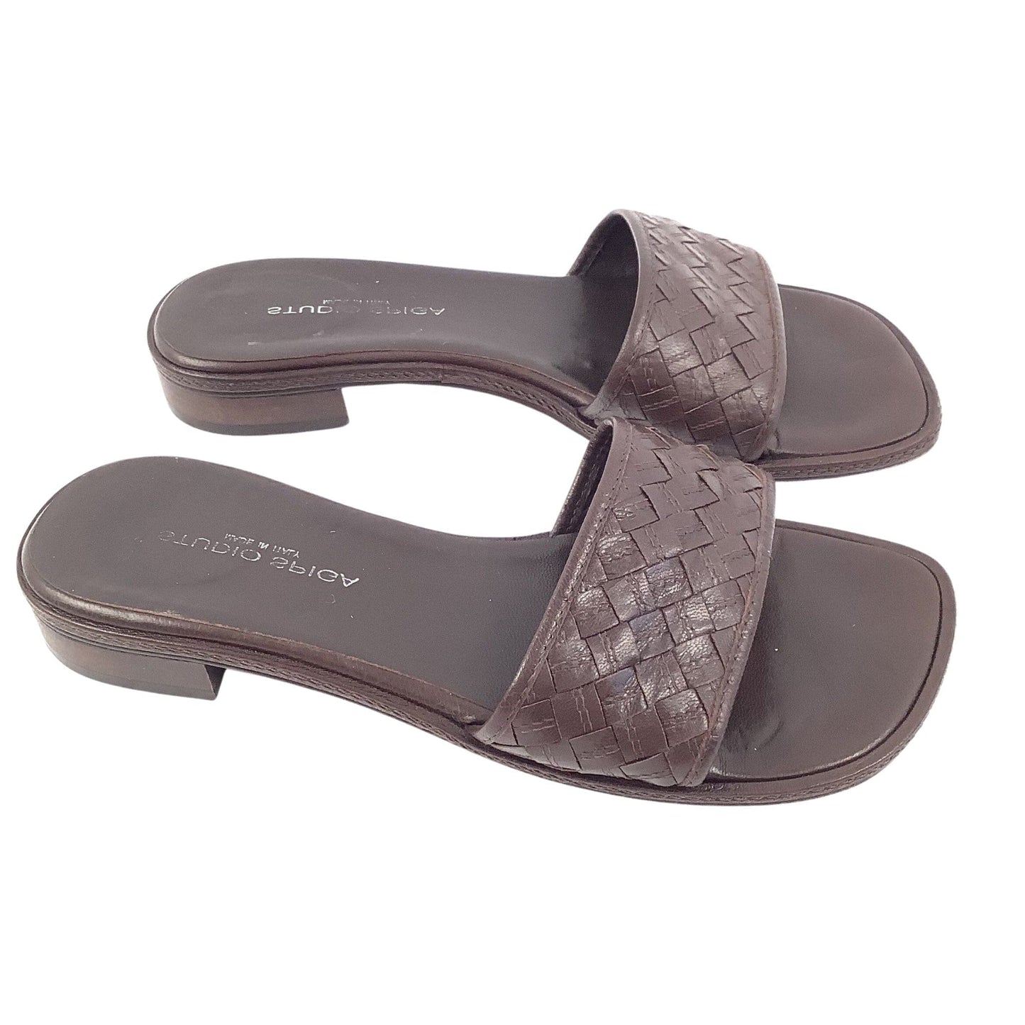 Woven Brown Leather Slides