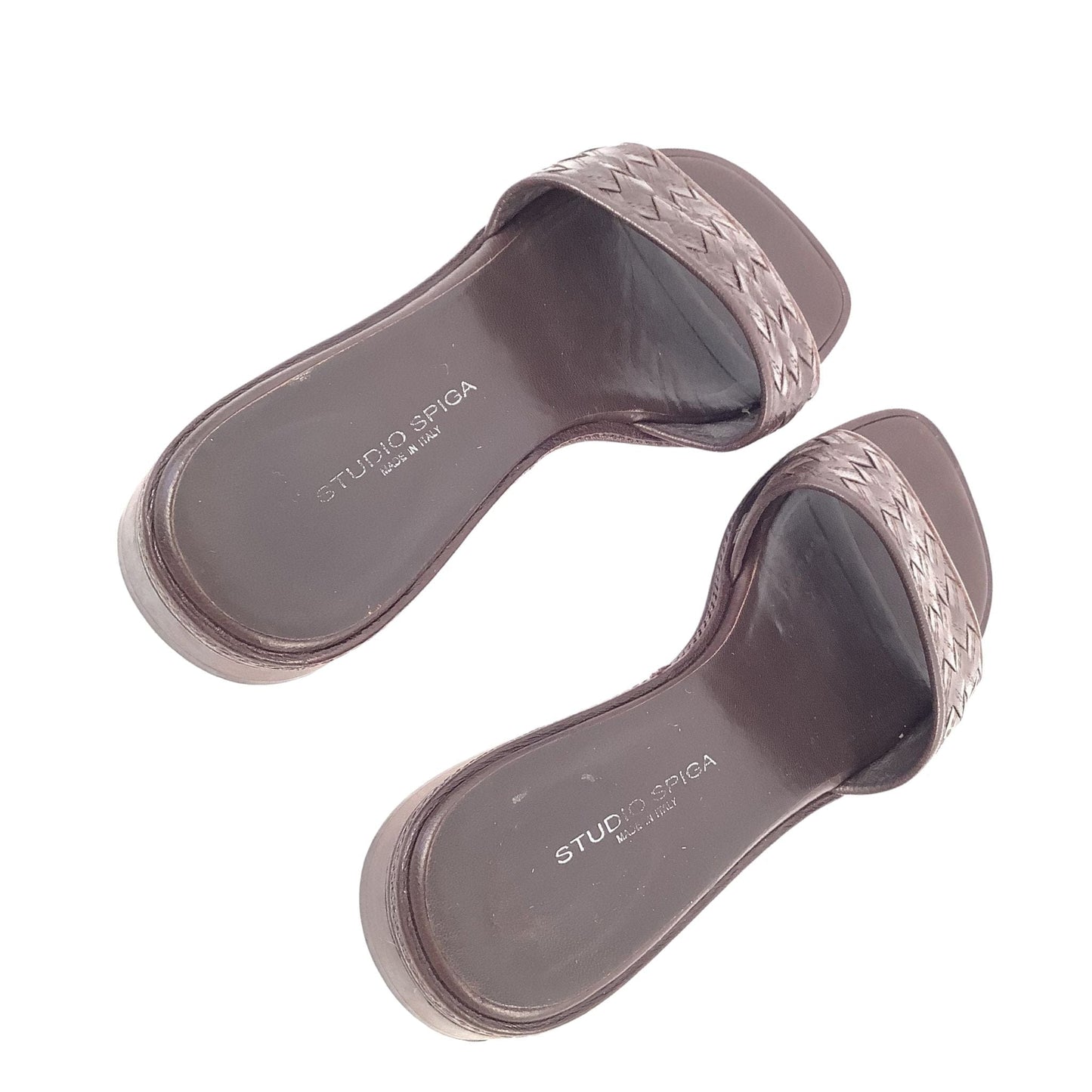 Woven Brown Leather Slides