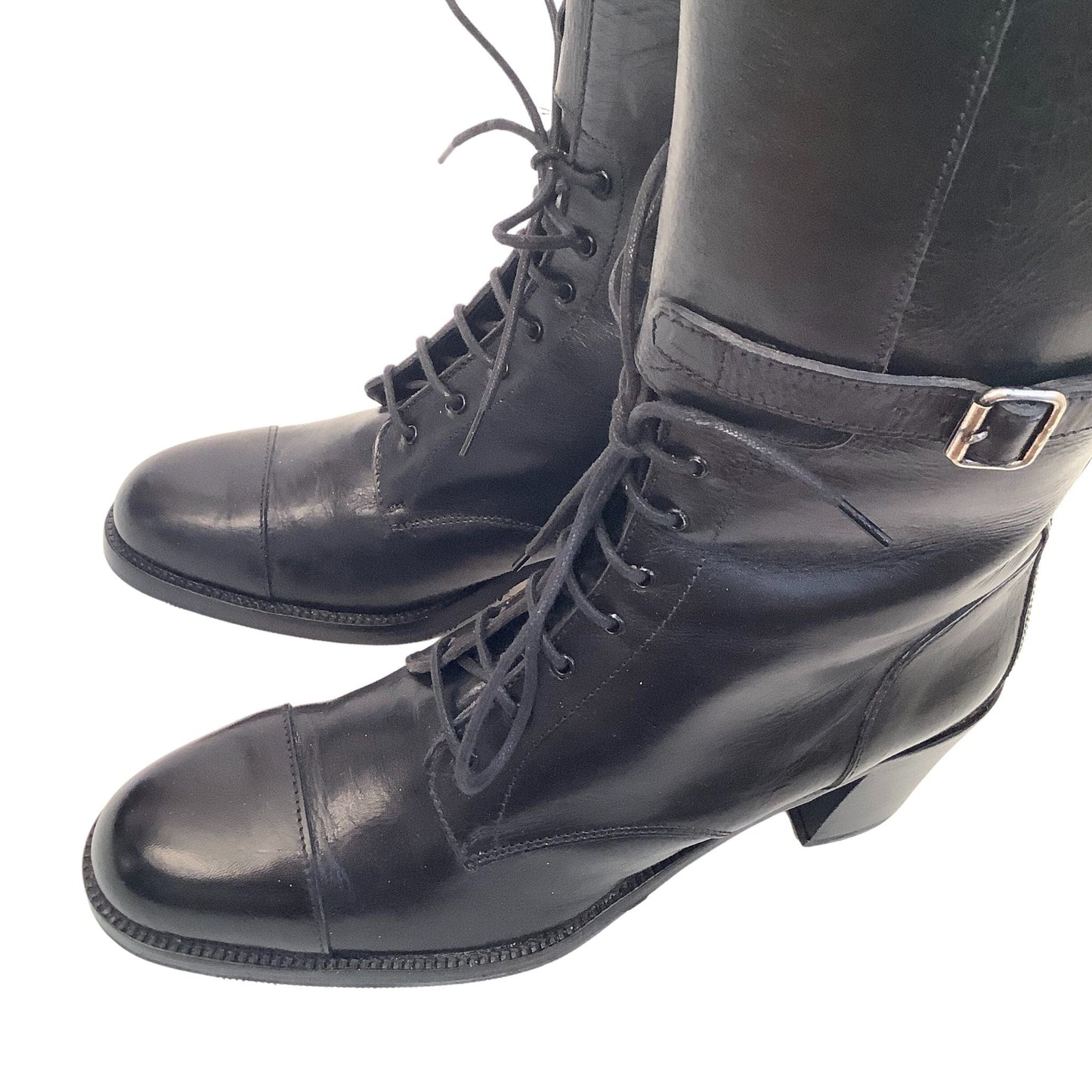 Y2K Black Leather Boots 9.5 / Black / Y2K - Now