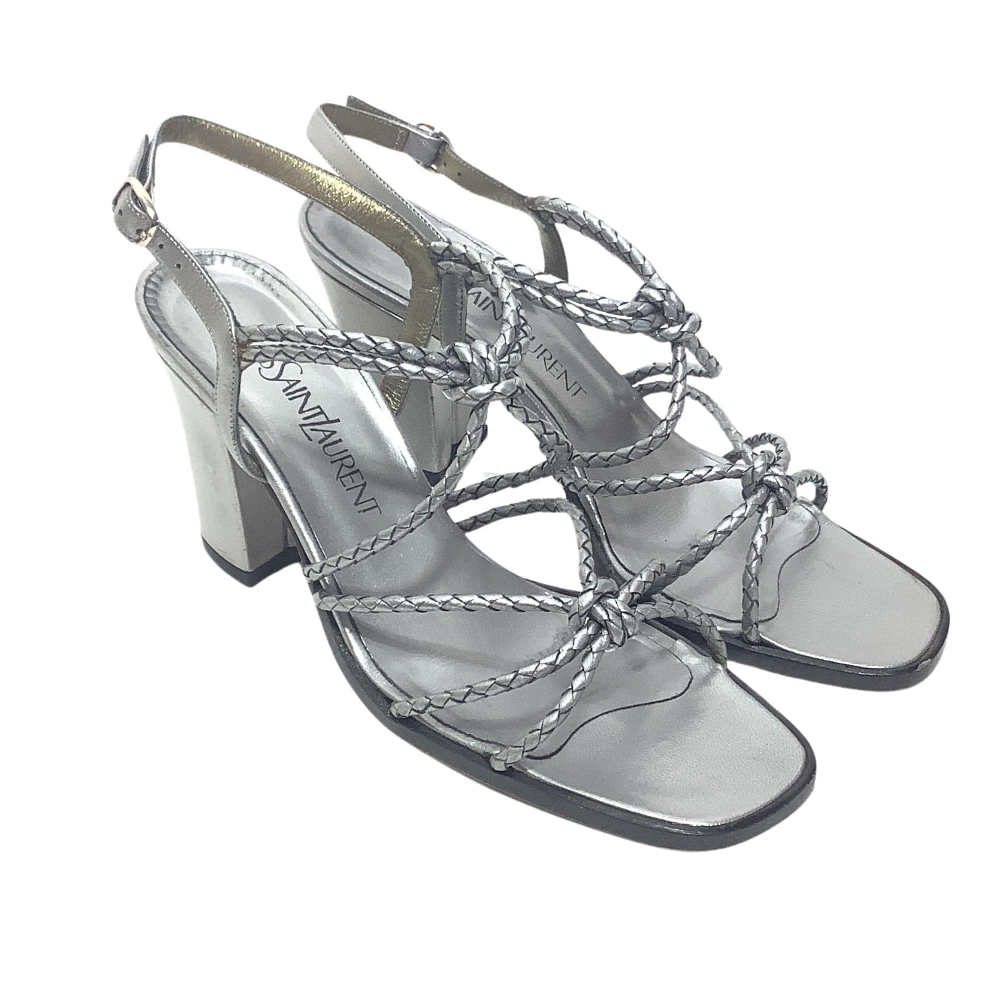 YSL Strappy Heels 7.5 / Silver / Y2K - Now