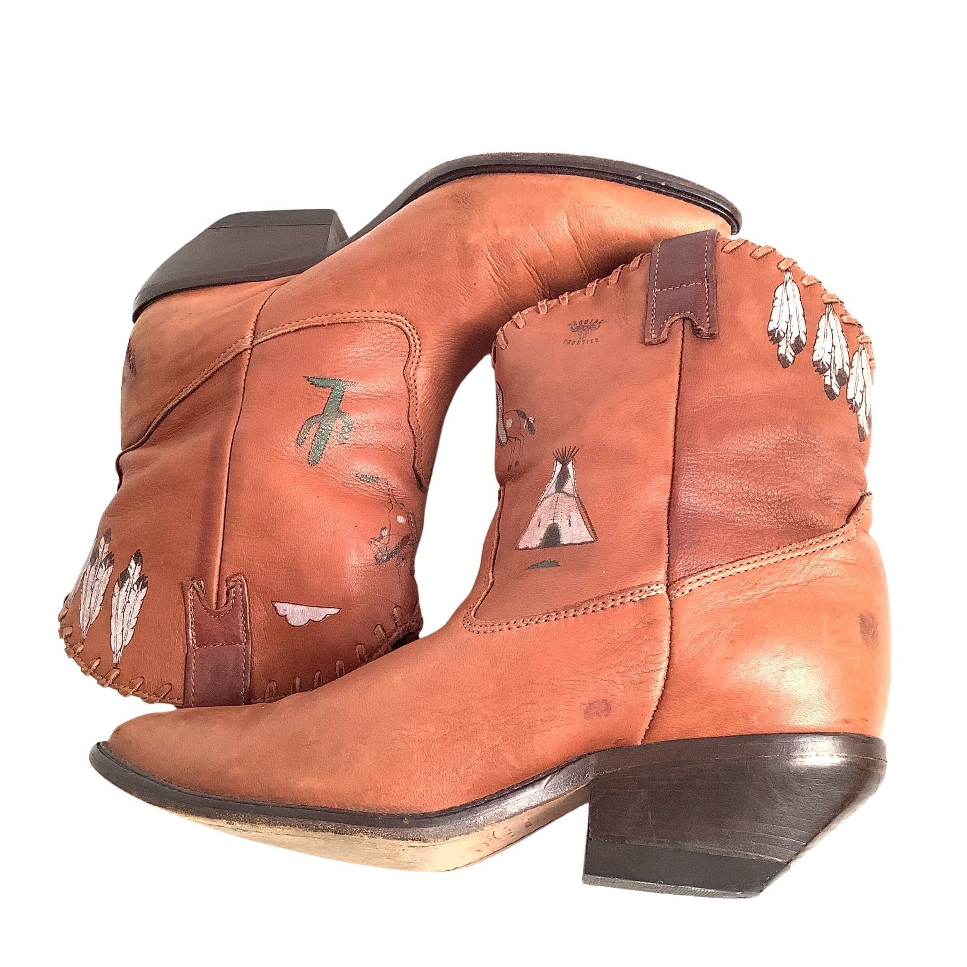 Zodiac Ankle Cowboy Boots 8.5 / Tan / Vintage 1980s