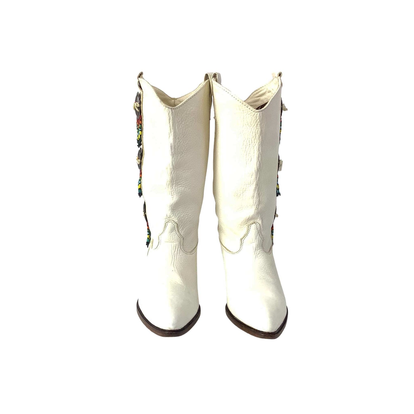 Zodiac beaded white cowboy boots top front view
