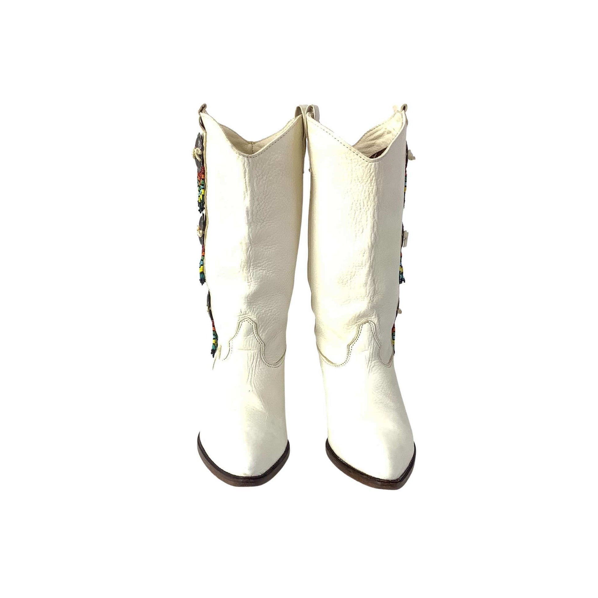 Zodiac beaded white cowboy boots top front view