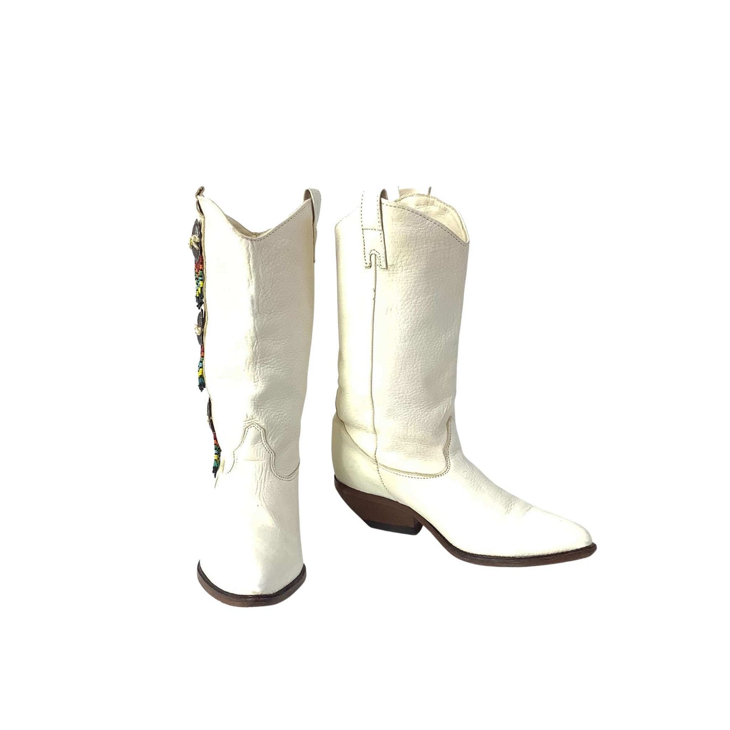 Zodiac beaded white cowboy boots front view