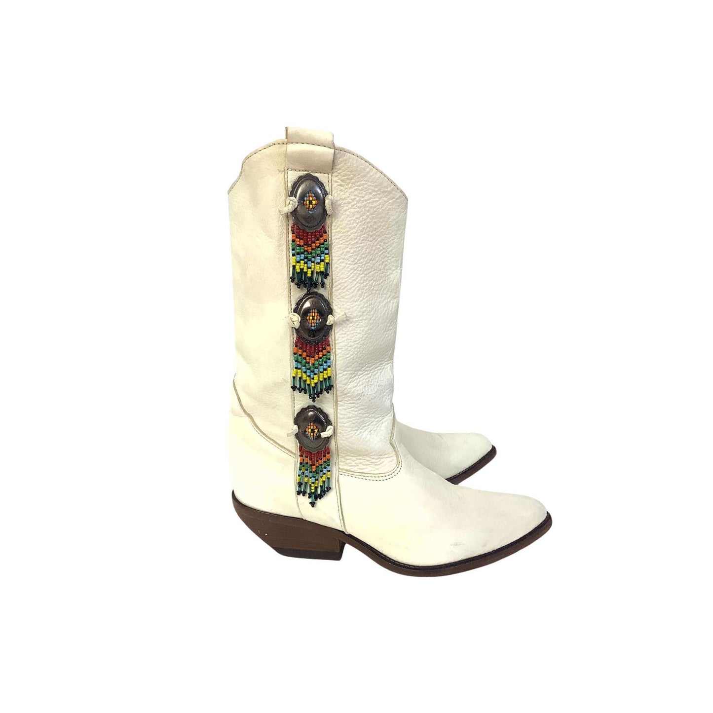 Zodiac beaded white cowboy boots top left-side view