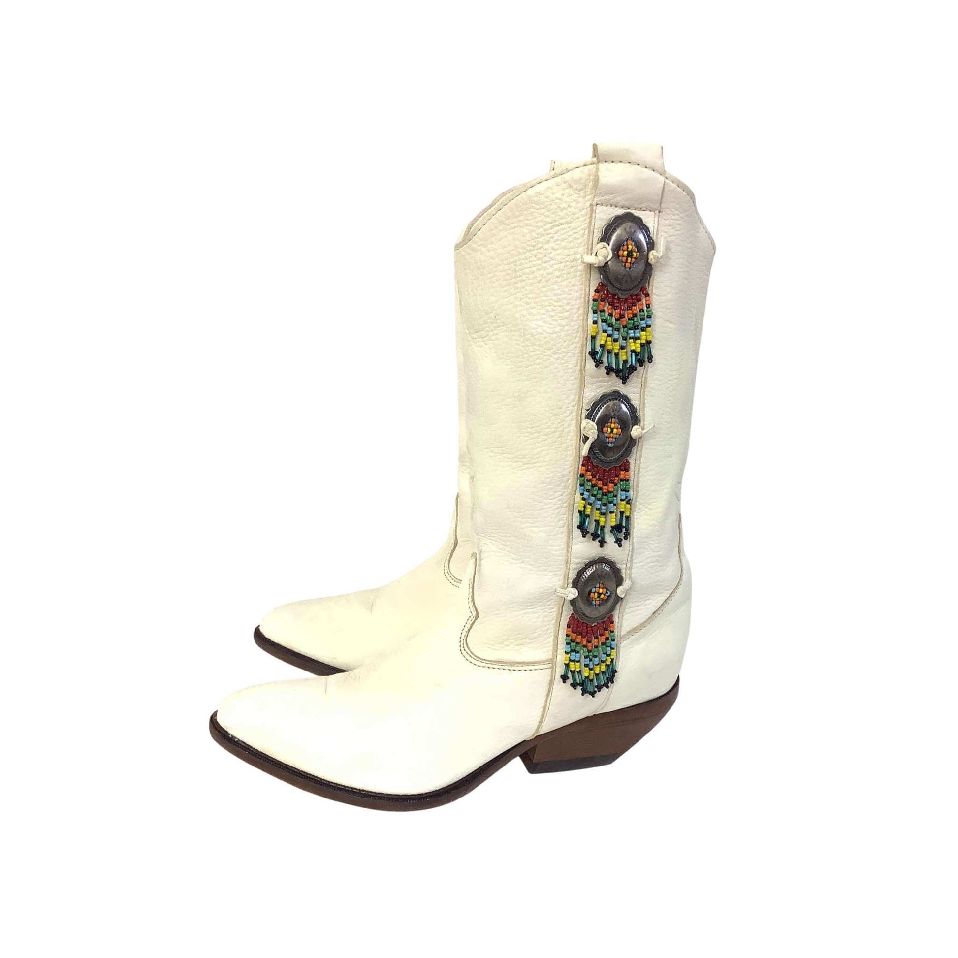 Zodiac beaded white cowboy boots top right-side view