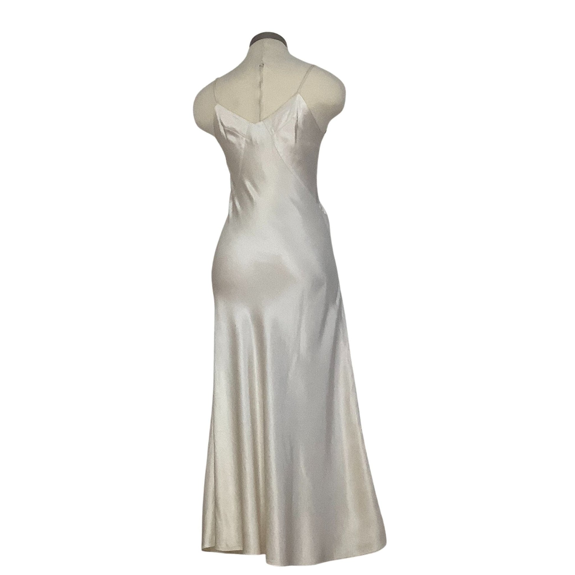 Vintage '90s Bias-Cut Satin Maxi Dress Straps Beige Size-S Vintage '90s Bias-Cut Satin Maxi Dress Straps Beige Size-S