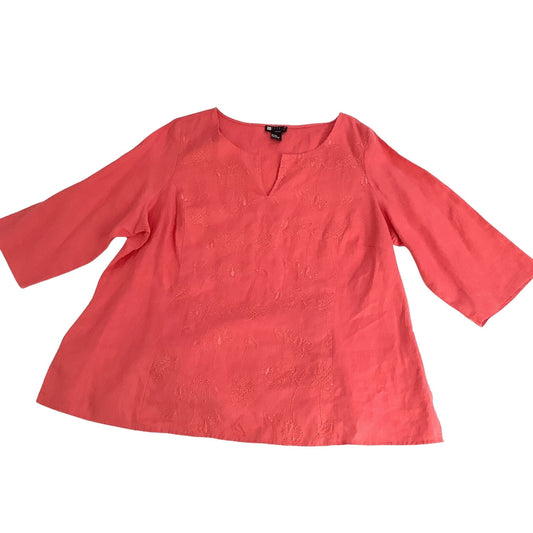 Loose-Fit Coral Hued - Carole Little Linen Top