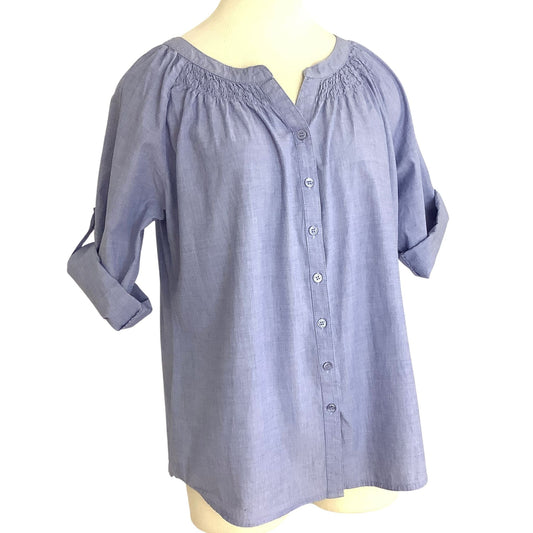 Chambray Y2K Top - Casual Button Down Blouse