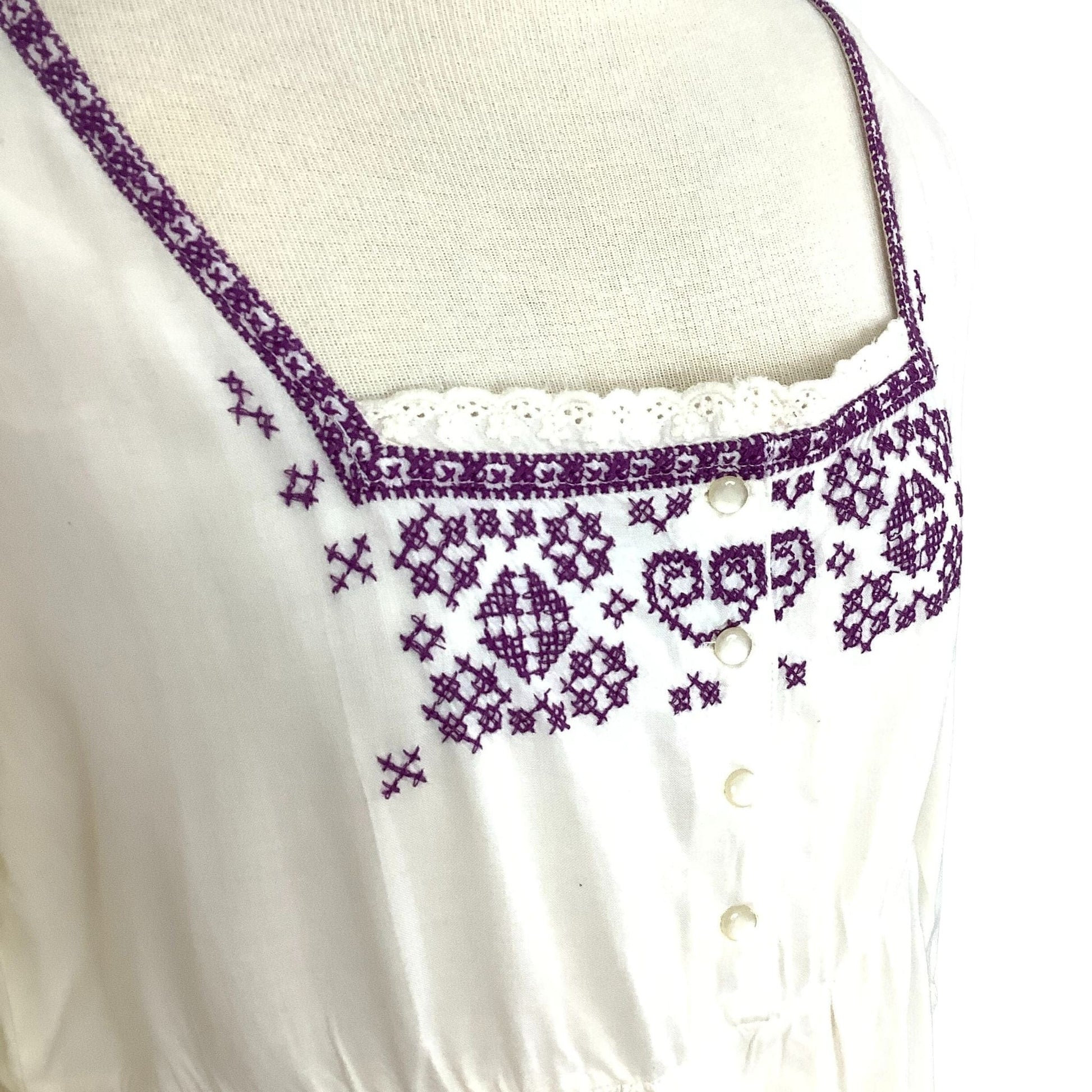 Denmark Bohemian Tunic - Balloon Hem - Cross-Stitched Detail
