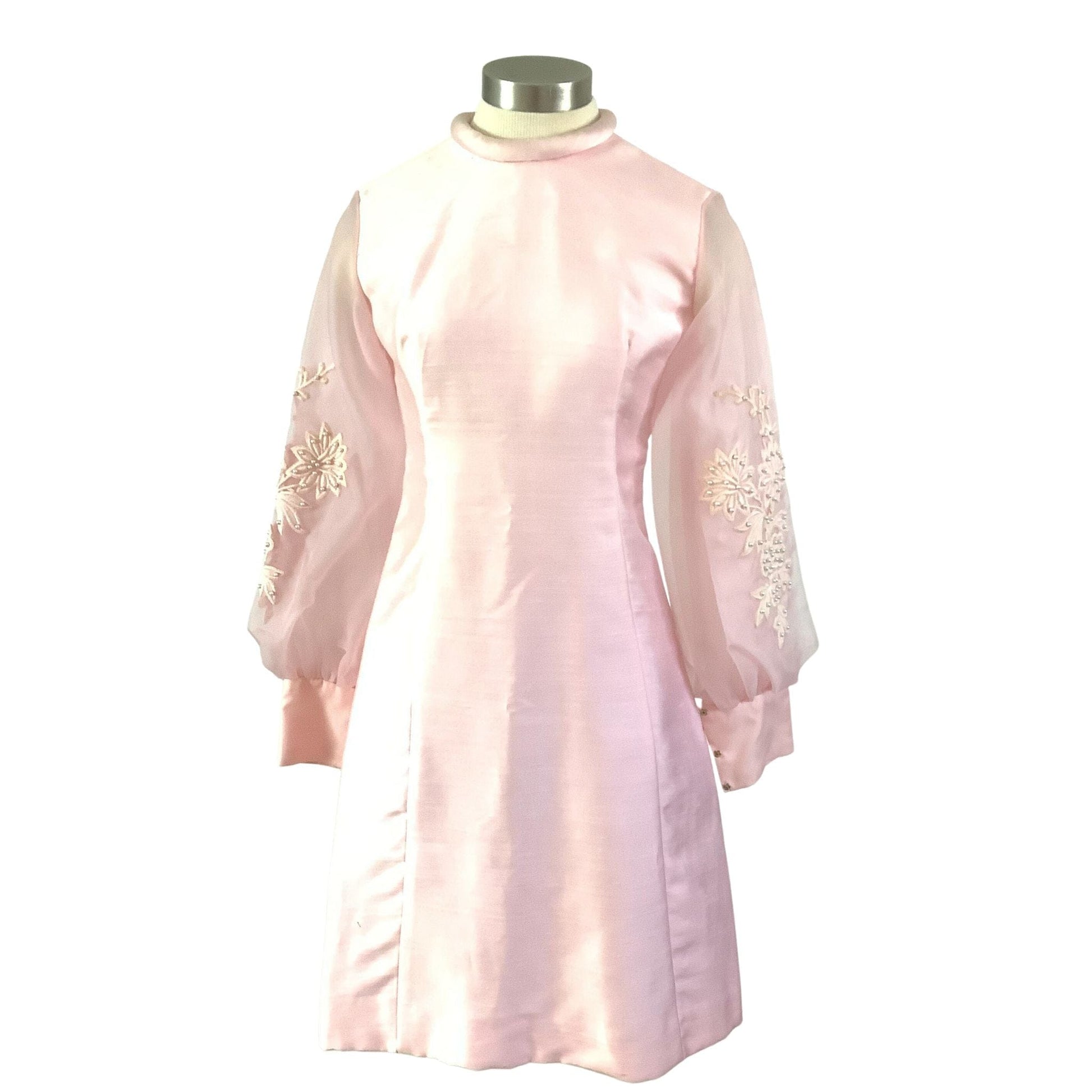 pink 60s mini dress Priscilla 60's Bell Sleeve Sequin Velvet Mini Dress in Pink