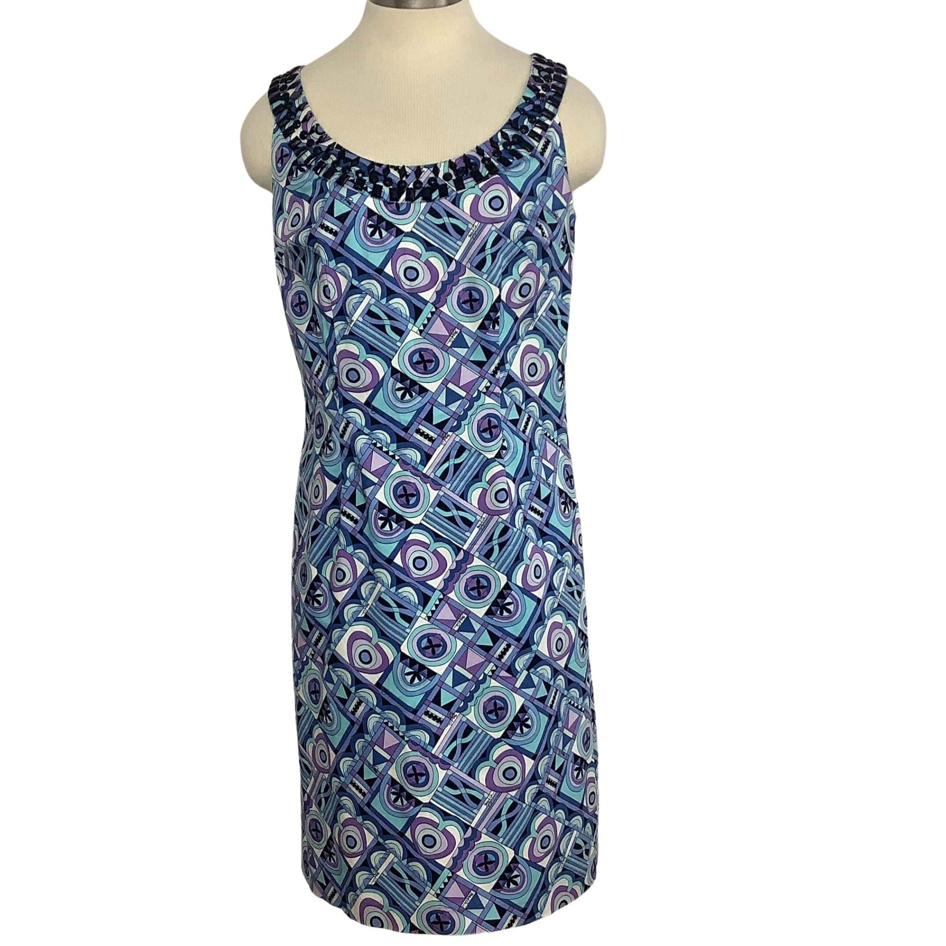 Sigrid Olsen Geometric Blue-Multi Sleeveless Dress SIze W-S