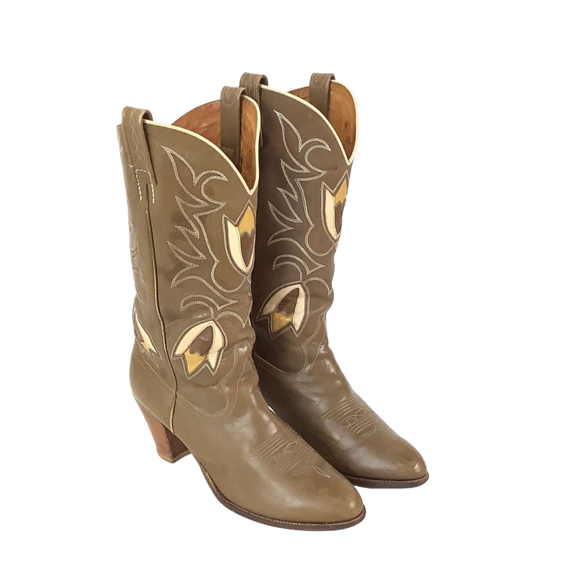 Olive Green Tulip Cowboy Boots