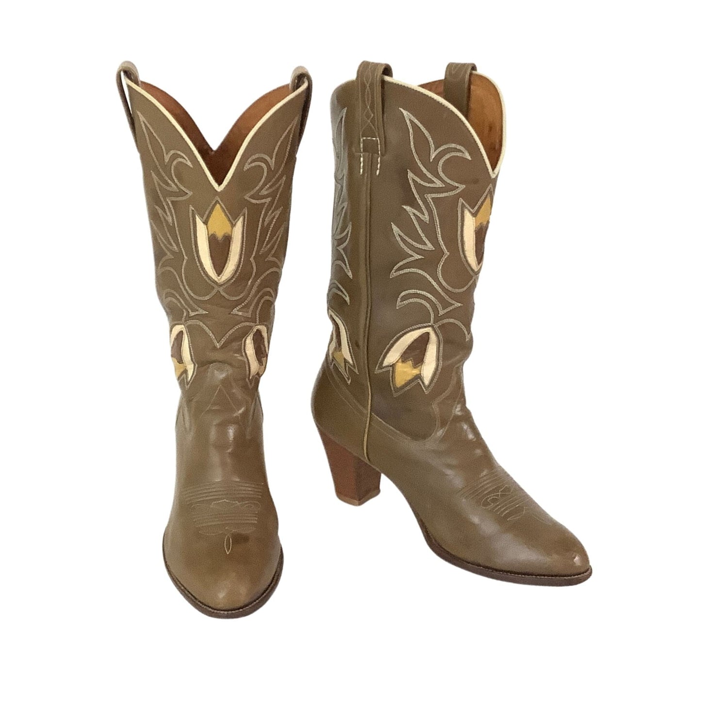 Olive Green Tulip Cowboy Boots
